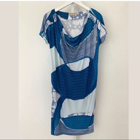 EMILIO PUCCI BLUE WHITE PRINT BELTED DRESS SIZE IT 42 / US 8 NWOTS! - Picture 5 of 11